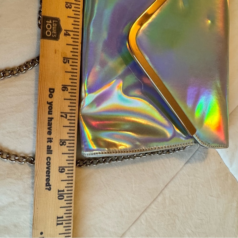 Holographic Clutch | Silver Chain Strap | Shiny Envelope Purse | Party Handbag - Picture 7 of 7